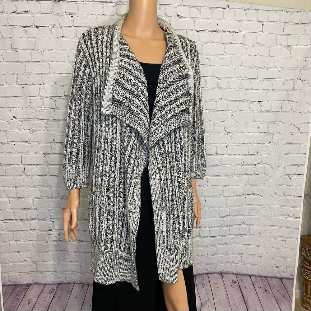 Thakoon Long sleeve open front baggy cardigan grey and white cardigan